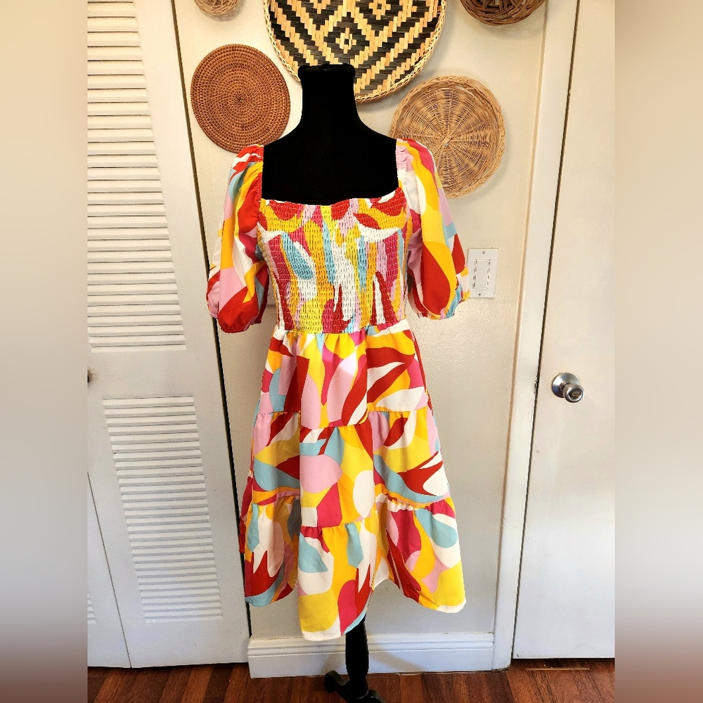 Multicolor Babydoll Tiered Mini Dress - Picture 6 of 10